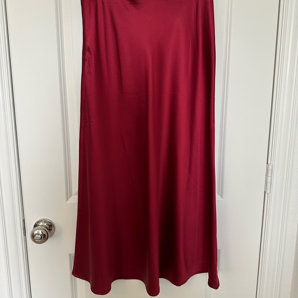 Satin wine red Midi Skirt